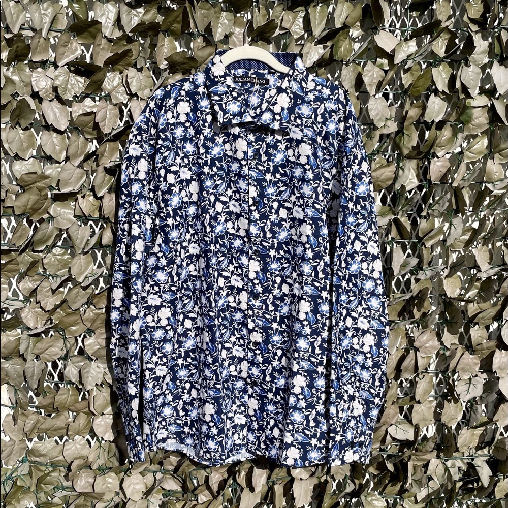 Men’s Shirt Blue Two Tone Flowers Print